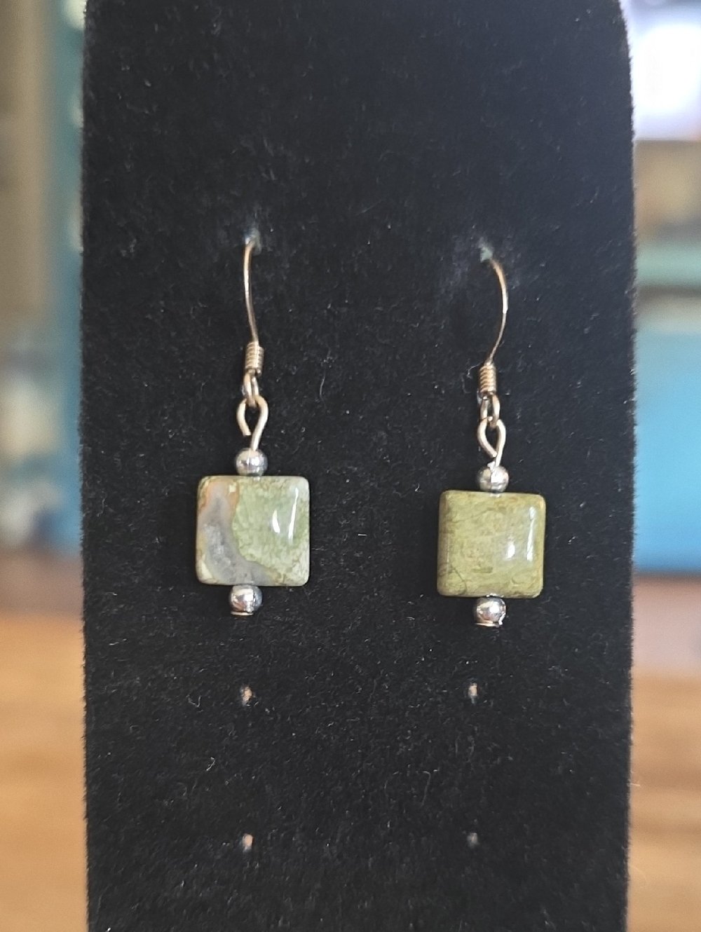 Green Square Stone Drop Earrings - Women Jewelry
